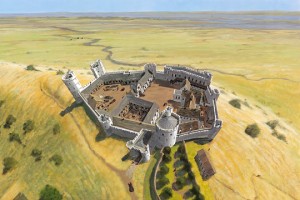 IC212/001; Hadleigh Castle; Reconstruction drawing of the castle as it appeared c.1370, after Edward III's rebuilding campaign